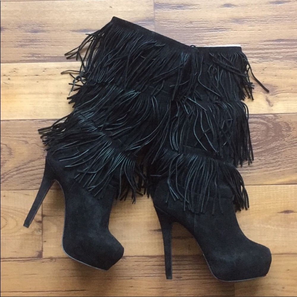 NEW Mojo Moxy Black Real Suede Platform Burlesque